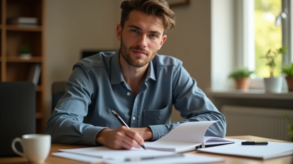 Osoba plánuje finance s poznámkovým blokem a tužkou u stolu