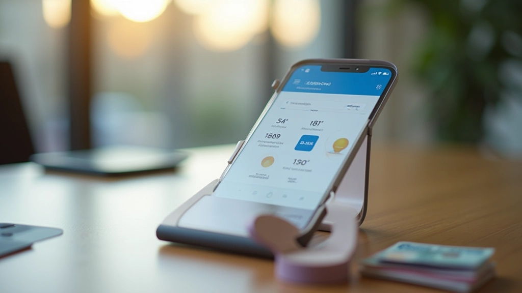 Mobil s aplikací banky, na pozadí je kreditní karta a peníze